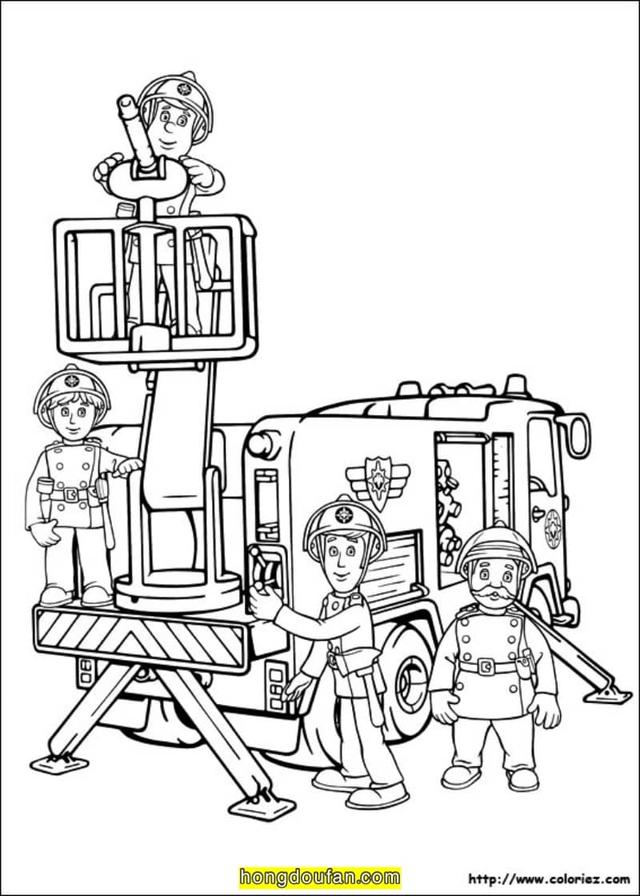7张消防员消防车卡通涂色简笔画（消防车消防员简笔画大全）-第6张