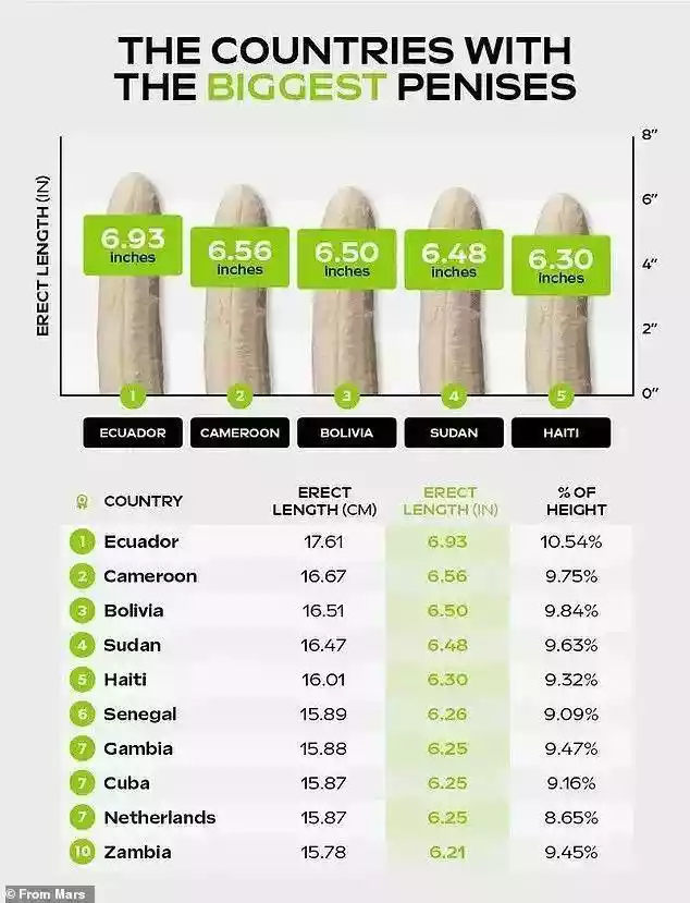 全球男性丁丁长度排行榜（一般男生身体大约有多粗）-第2张
